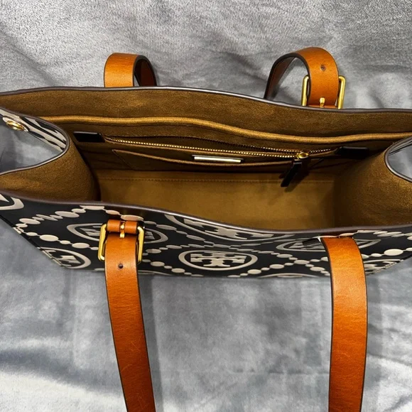 Tory Burch Black and White T Monogram Tote - Picture 7 of 8